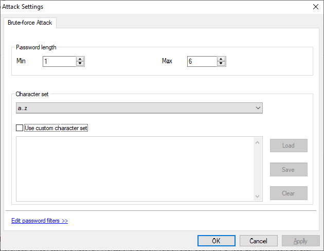 Advanced Office Password Recovery configuring password template