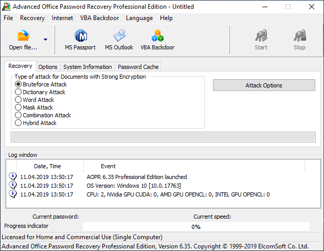 Advanced Office Password Recovery setting up attack pipeline