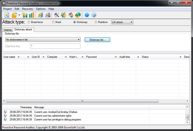 Proactive Password Auditor dictionary attack