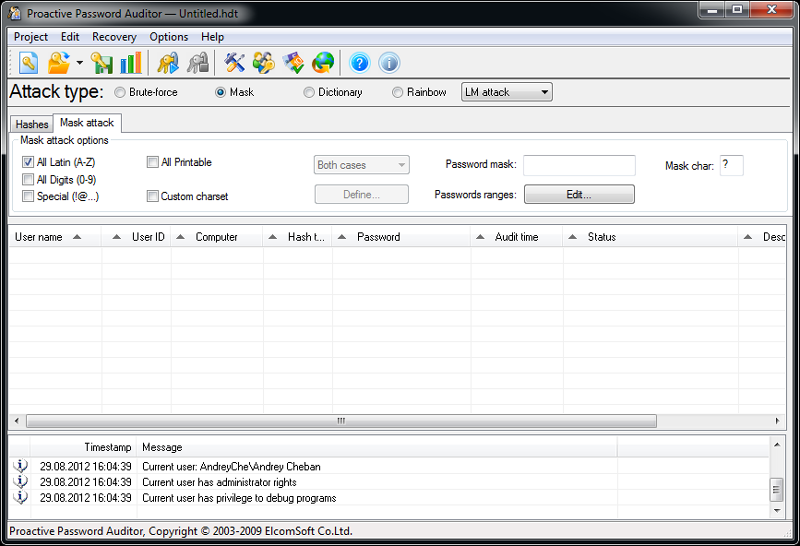 Proactive Password Auditor configuring password mask